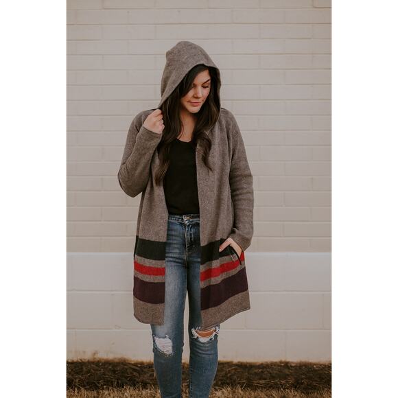 Toad & Co Women Boiled Lambswool Hooded Open Front Large Stripe Cardigan Sweater - Picture 1 of 9